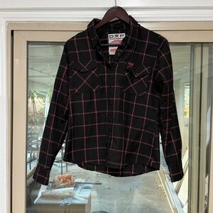 DIXXON Black and Red Plaid Women's Top
